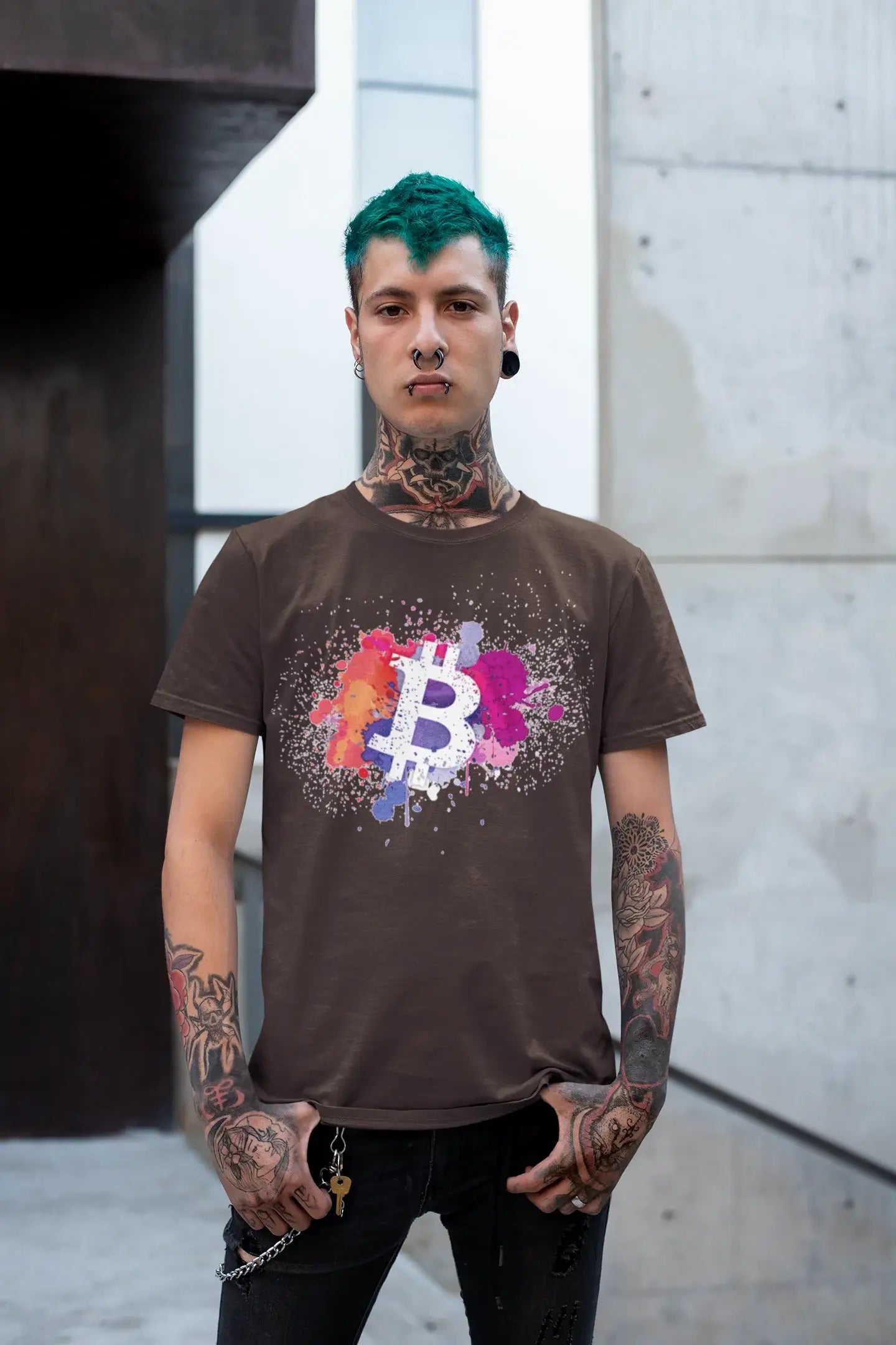 Men’s Graphic T-Shirt Bitcoin Art BTC HODL Crypto Traders Aqua Gift Idea