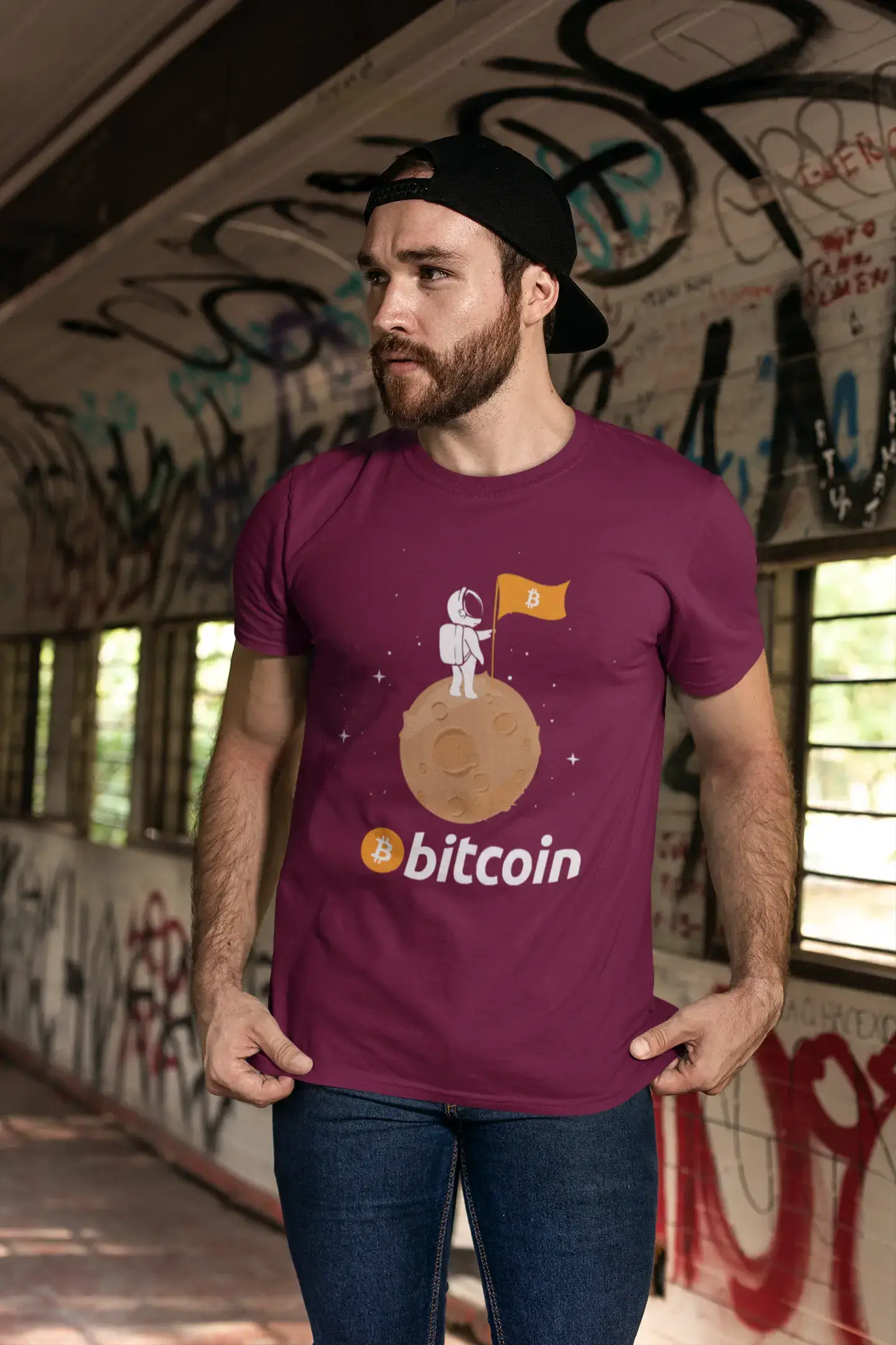 Men’s Graphic T-Shirt Bitcoin Astronaut HODL BTC Military Green Gift Idea