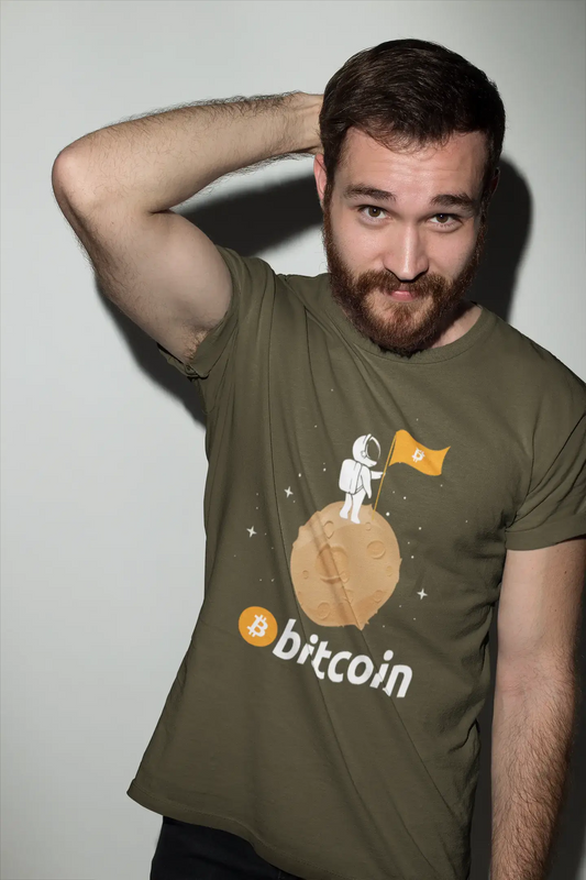 Men’s Graphic T-Shirt Bitcoin Astronaut HODL BTC Military Green Gift Idea