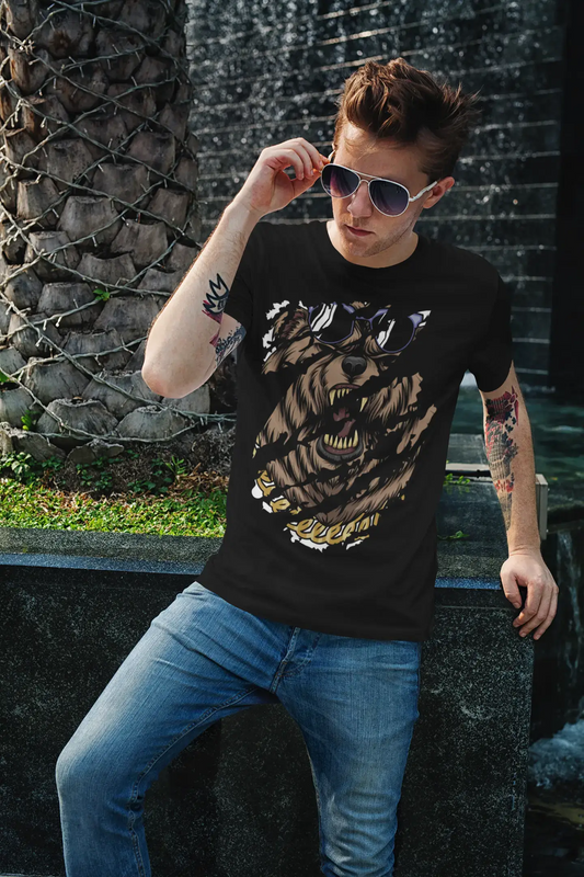 ULTRABASIC Men's Torn T-Shirt Funny Brown Bear - Golden Chain Vintage Shirt for Men