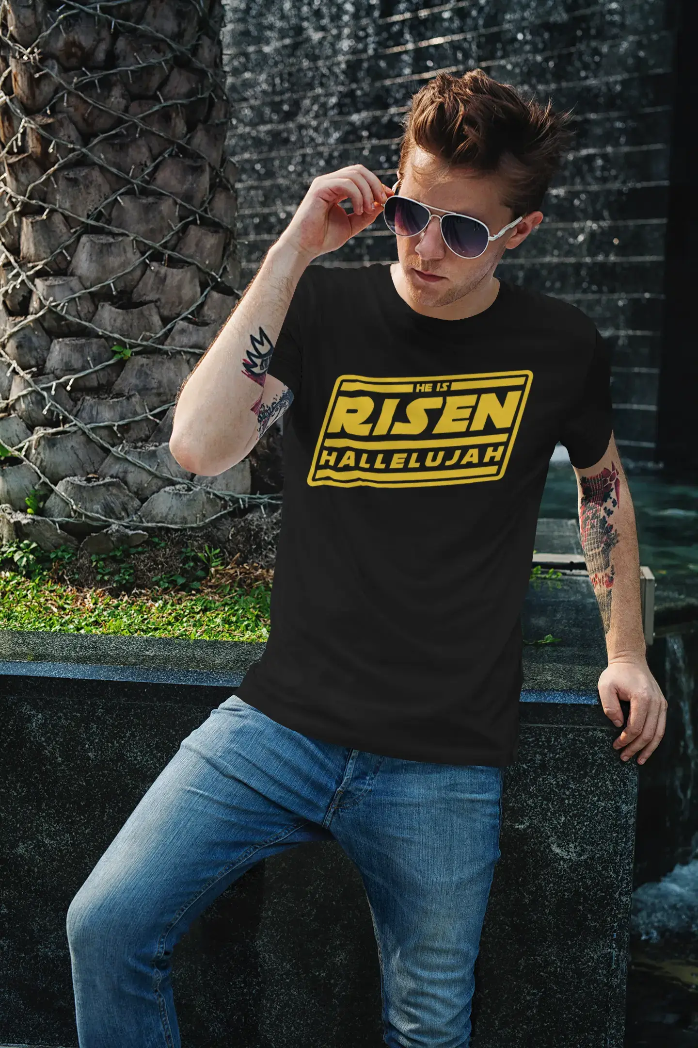 ULTRABASIC Herren religiöses T-Shirt „He is Risen Hallelujah – Bible Christ Shirt“.