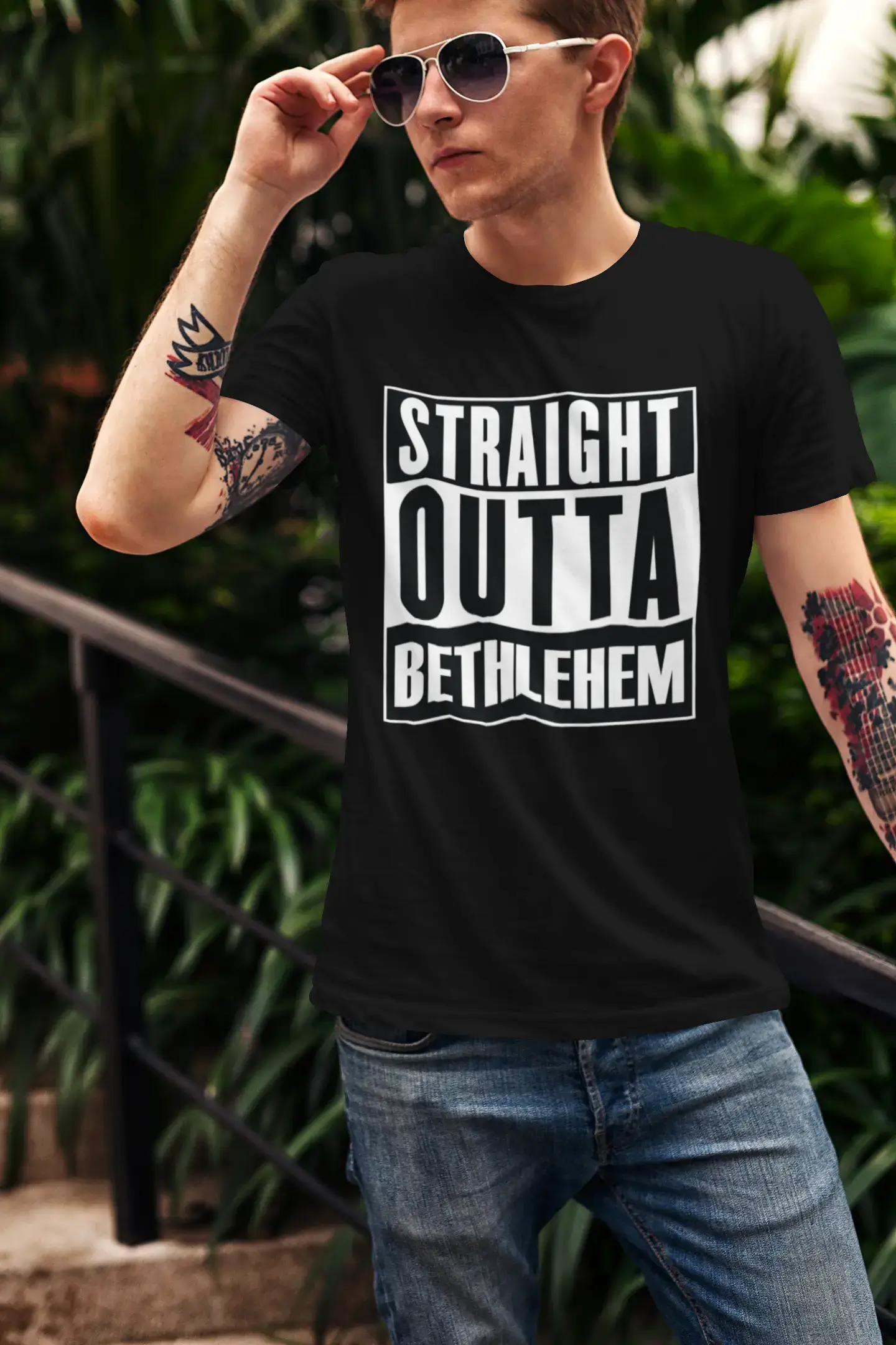 ULTRABASIC Herren religiöses T-Shirt Straight Outta Betlehem – Gott Jesus Christus Shirt