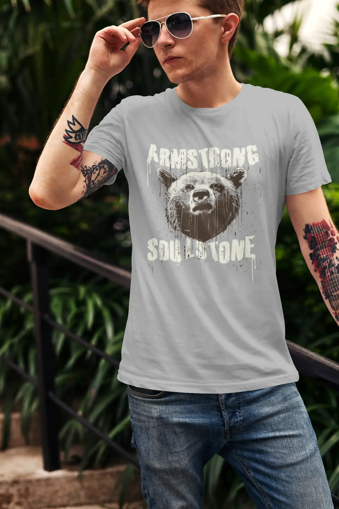 ULTRABASIC Herren Grafik-T-Shirt Armstrong Soulstone – Bear Vintage Shirt