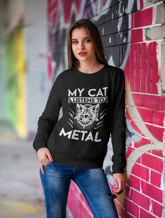 ULTRABASIC Damen-Sweatshirt „My Cat Listens To Metal“ – Katzenliebhaber – Metalhead