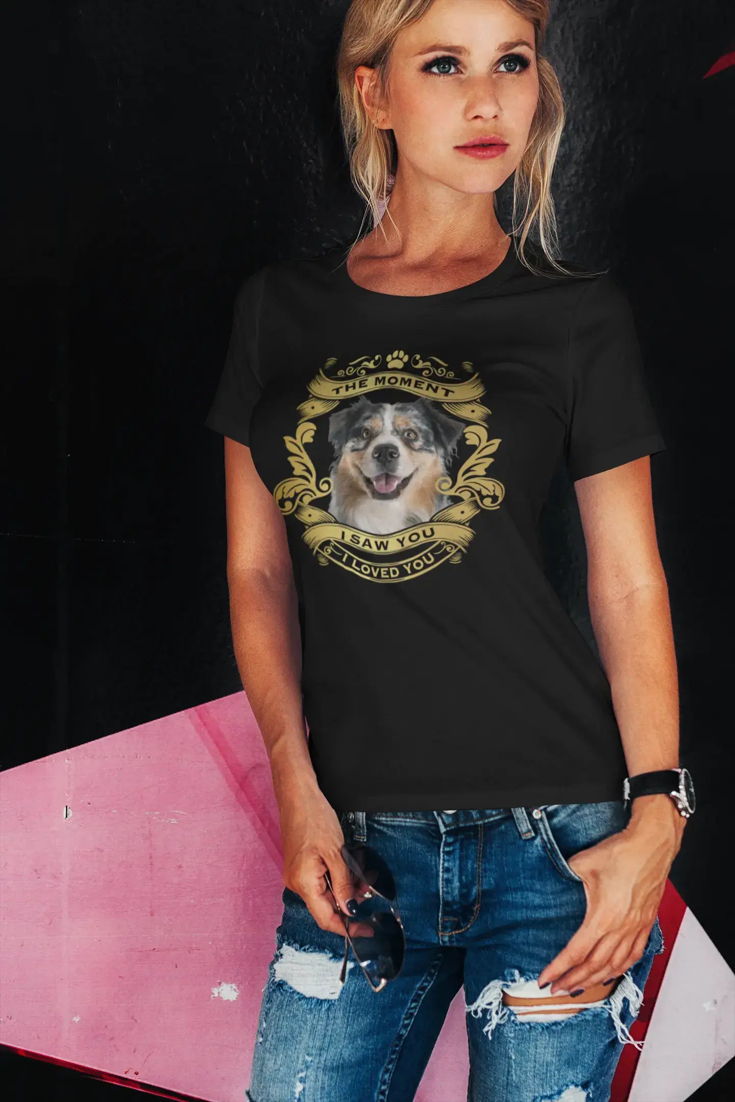 ULTRABASIC Damen Bio-T-Shirt Australian Shepherd Dog – Moment I Saw You I Loved You Puppy T-Shirt für Damen