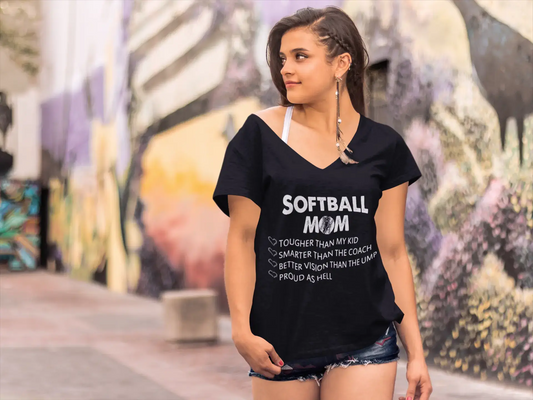 ULTRABASIC Women's V-Neck T-Shirt Softball Mom Proud As Hell - Funny Mom's Quote