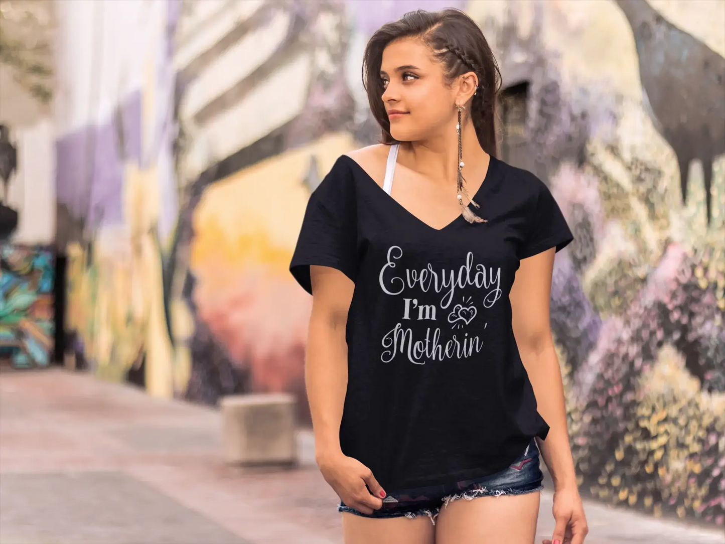 ULTRABASIC Women's T-Shirt Everyday I'm Motherin - Short Sleeve Tee Shirt Tops