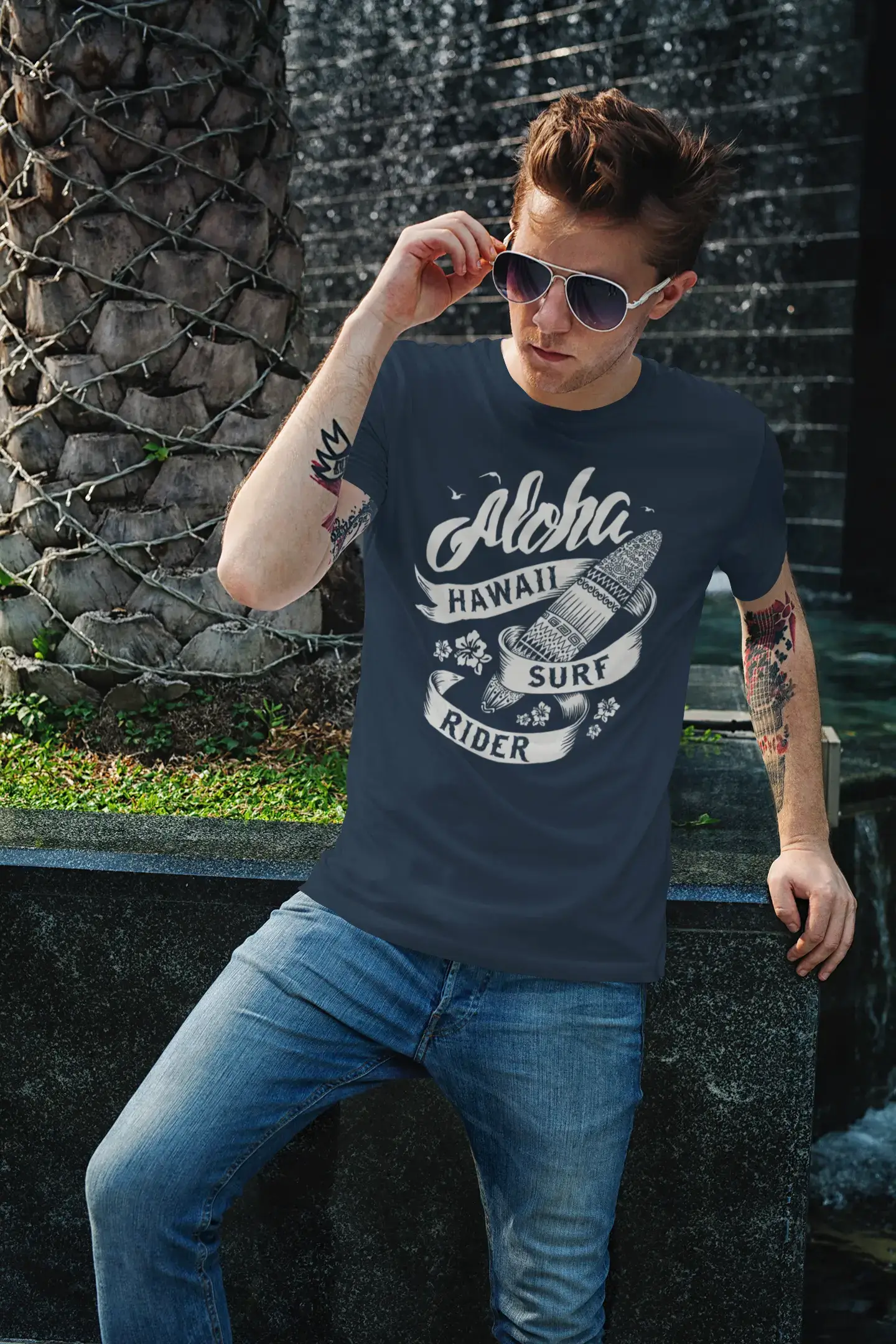 ULTRABASIC Men's Novelty T-Shirt Aloha Hawaii Surf Rider - Surfing Tee Shirt