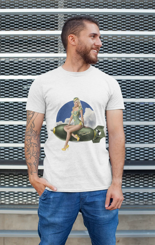 Army pin-up fly Blonde bombe, t-shirt blanc homme, 100% coton 00211