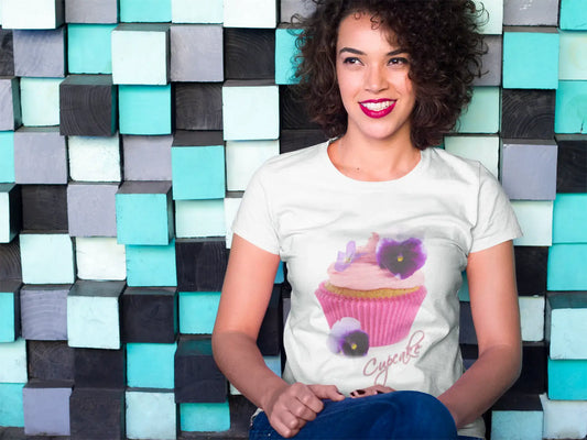 Pink Cupcake, T-shirt à manches courtes et col rond pour femmes 00152