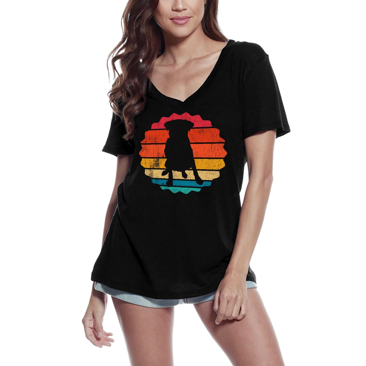 ULTRABASIC Damen T-Shirt Pitbull Retro Sunset – Pitbull Hundeliebhaber T-Shirt für Damen