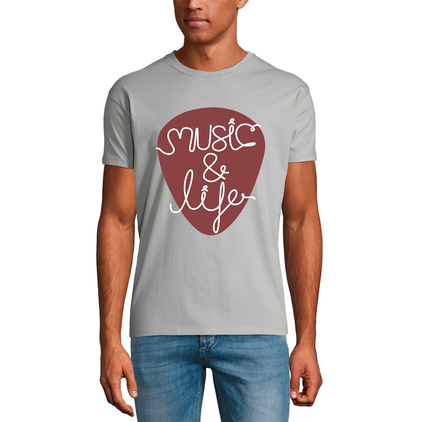 ULTRABASIC Men's Graphic T-Shirt Music and Life - Slogan Shirt for Musician