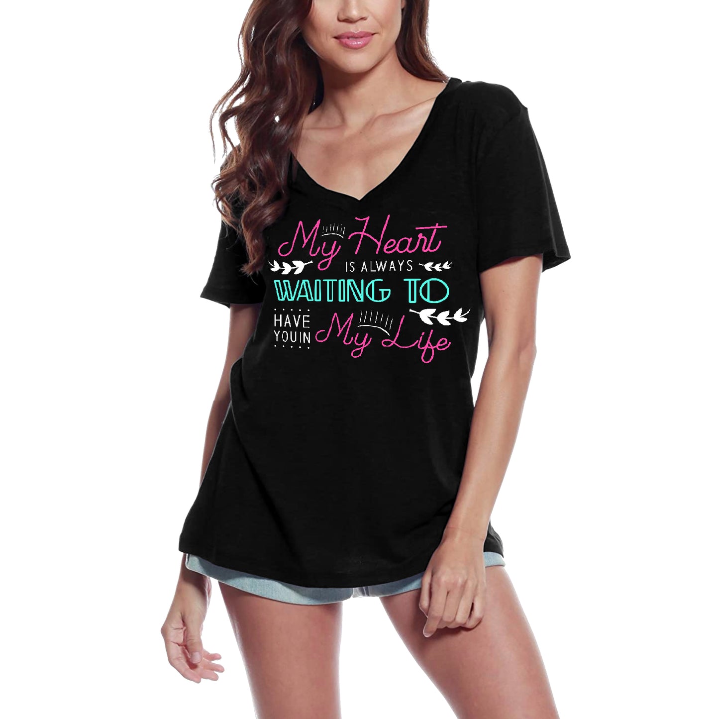 ULTRABASIC Damen T-Shirt My Heart is Always Waiting – Romantisches Liebesshirt