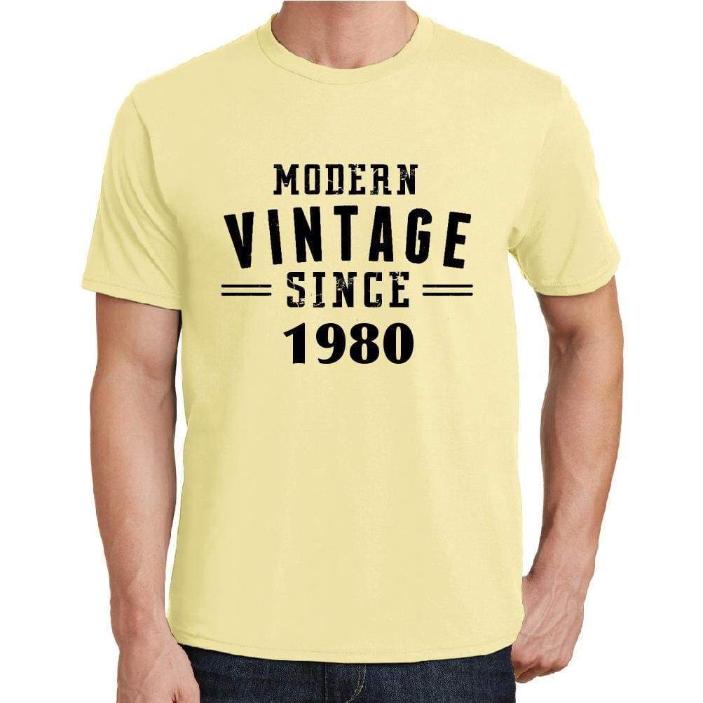 1980, Modern Vintage, Yellow, Men's Short Sleeve Round Neck T-shirt 00106 - ultrabasic-com