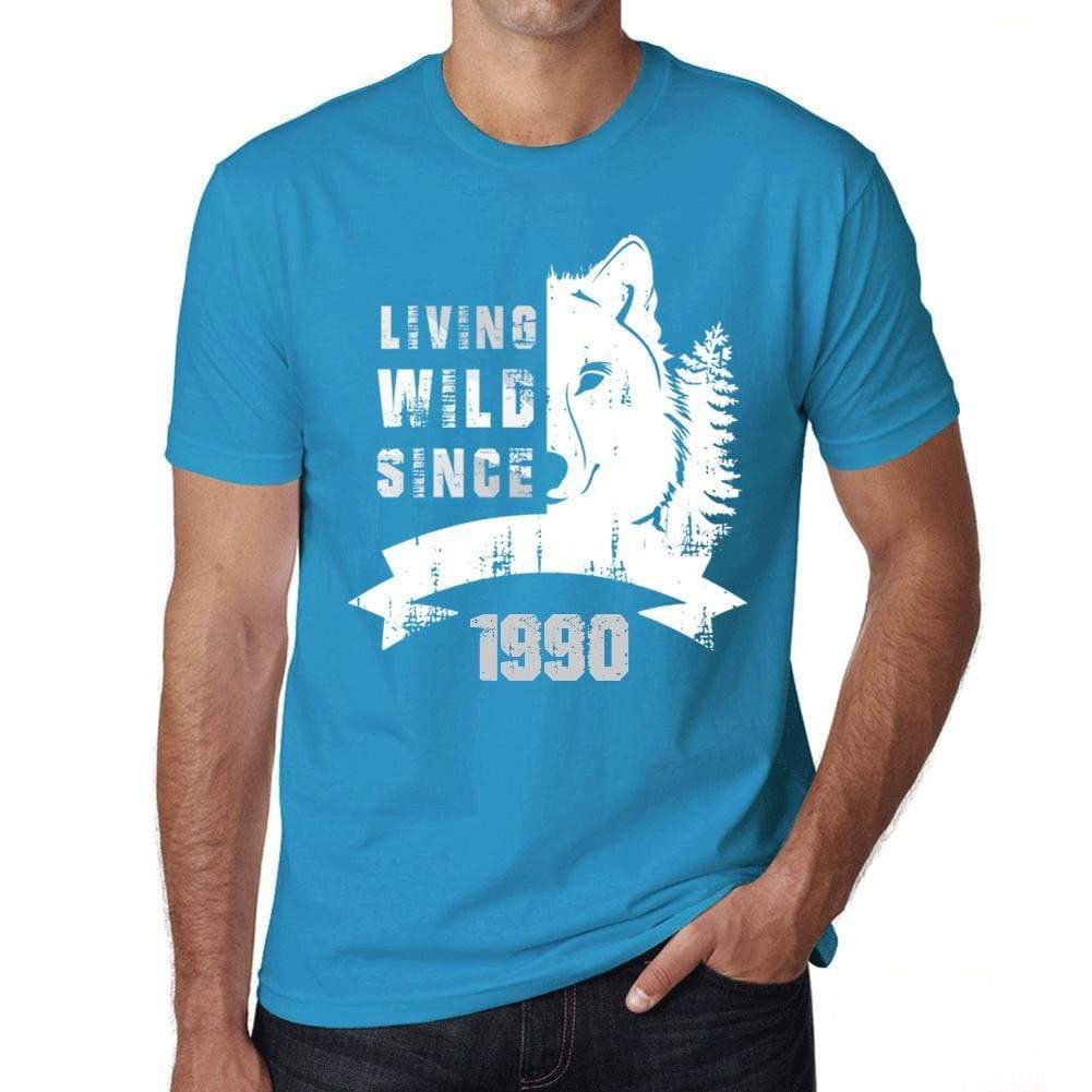 1990 Living Wild Since 1990 Mens T-Shirt Blue Birthday Gift 00499 - Blue / X-Small - Casual