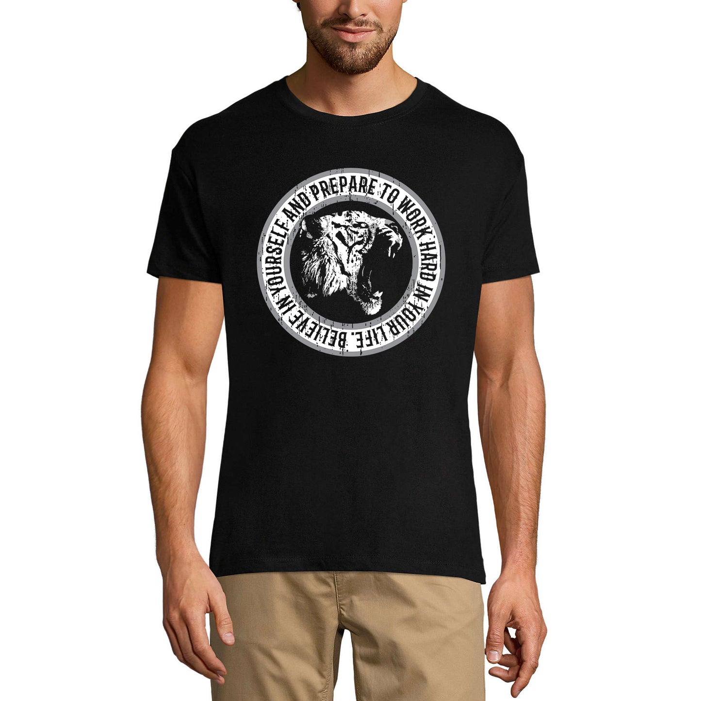 ULTRABASIC Men's T-Shirt Believe in Yourself and Prepare to Work Hard - Tiger Quote Shirt