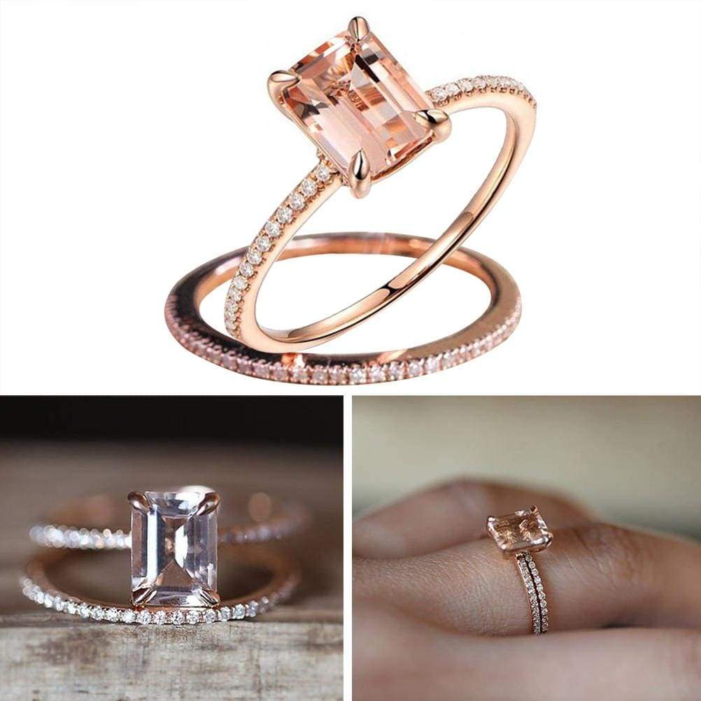 2pcs Rings Set European American 18K Plated Rose Gold Diamond Zircon Encrusted Engagement Rings - Ultrabasic