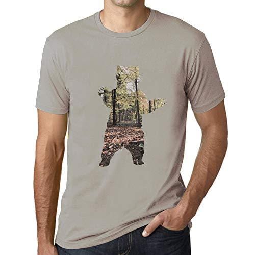 Ultrabasic - Herren T-Shirt Graphique Ours et Forêt Gris Clair