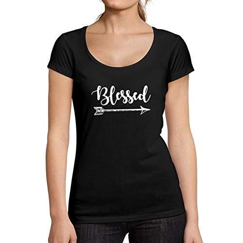 Ultrabasic - Tee-Shirt Femme col Rond Décolleté Blessed Tee Imprimé Lettre Noir Profond