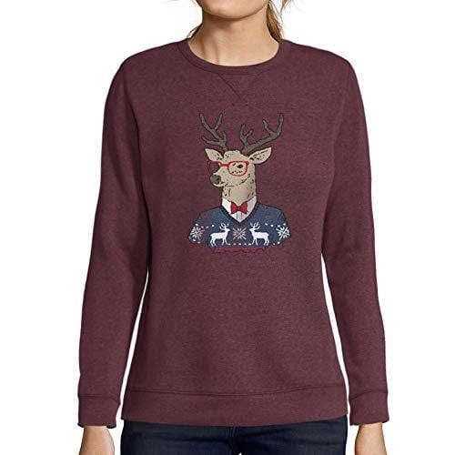 Ultrabasic - Graphique Femme Cerf Noël Cadeau Imprimé Manche Longue Tee-Shirt Bordeaux