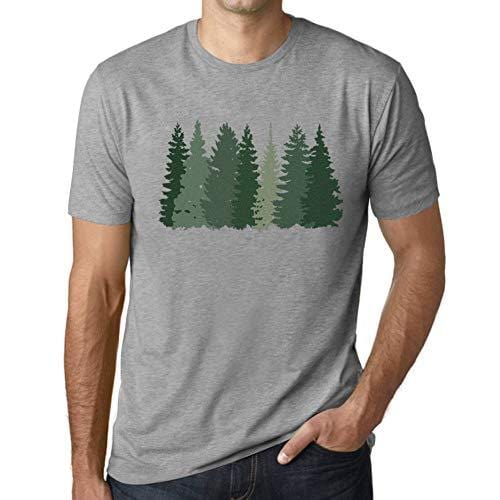 Ultrabasic - Homme T-Shirt Graphiques Arbres Forestiers Gris Chiné