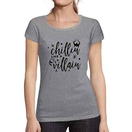 Ultrabasic - Tee-Shirt Femme col Rond Décolleté Chillin Like a Villain Letter Casual Fashion Gris Chiné