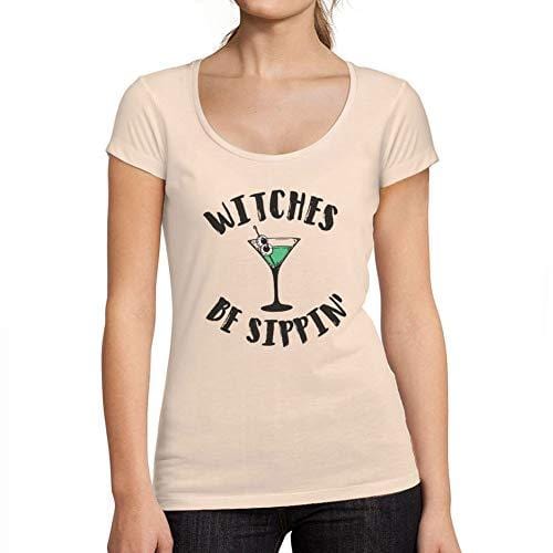 Ultrabasic - Tee-Shirt Femme col Rond Décolleté Witches Be Sippin Halloween Lettre T-Shirt imprimé Rose Crémeux