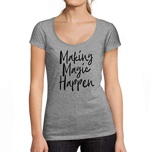 Ultrabasic - Femme Graphique Making Magic Happen Imprimé Noir des Lettres Citation Tee T-Shirt Gris Chiné