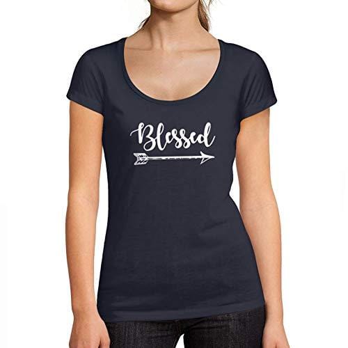 Ultrabasic - Tee-Shirt Femme col Rond Décolleté Blessed Tee Imprimé Lettre French Marine