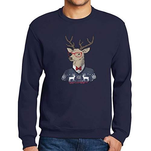 Ultrabasic - Graphique Homme Cerf Noël Cadeau Imprimé Manche Longue Tee-Shirt French Navy