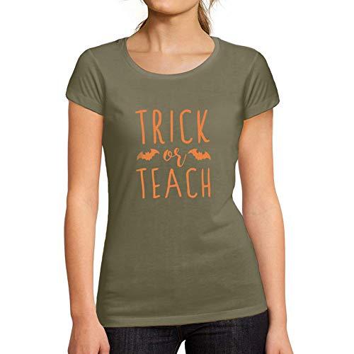 Ultrabasic - Tee-Shirt Femme Manches Courtes Trick Or Teach T-Shirt Halloween Occasionnel Mignon Halloween Kaki