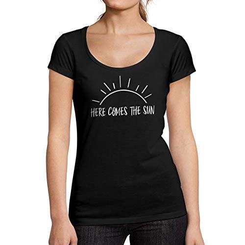 Ultrabasic - T-Shirt für Damen mit rundem Dekolleté. Here Comes The Sun Noir Profond