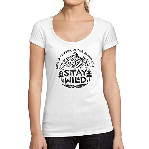 Ultrabasic - Tee-Shirt Femme col Rond Décolleté Stay Wild Blanc