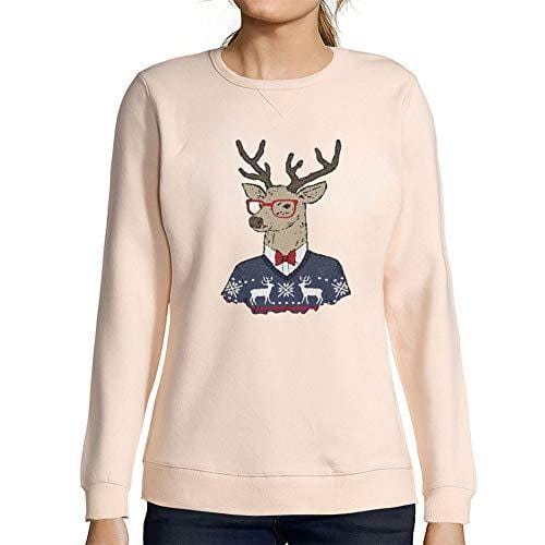 Ultrabasic - Graphique Femme Cerf Noël Cadeau Imprimé Manche Longue Tee-Shirt Rose Crémeux