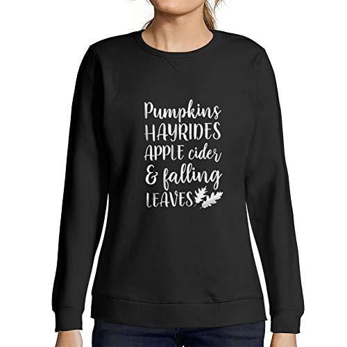 Ultrabasic - Femme Imprimé Graphique Sweat-Shirt Pumpkins Hayrides Apple Cider and Falling Leaves Noir Profond