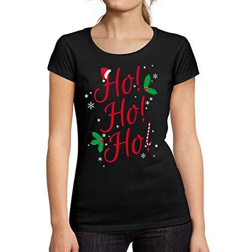 Ultrabasic - Tee-Shirt Femme col Rond Décolleté Ho Ho Ho Letter Casual Fashion Noir Profond