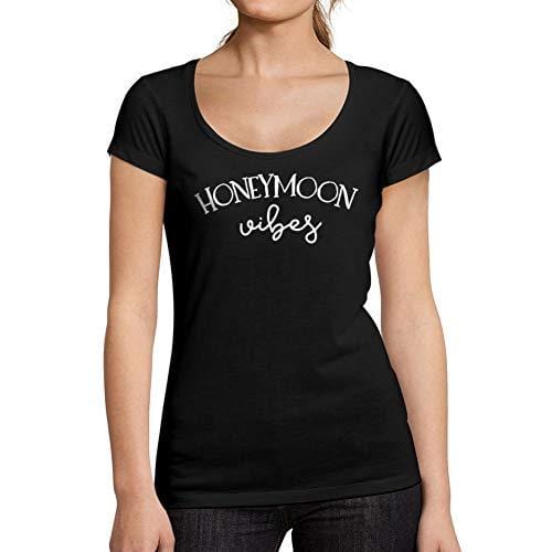 Ultrabasic - Tee-Shirt Femme col Rond Décolleté Honeymoon Vibe Noir Profond