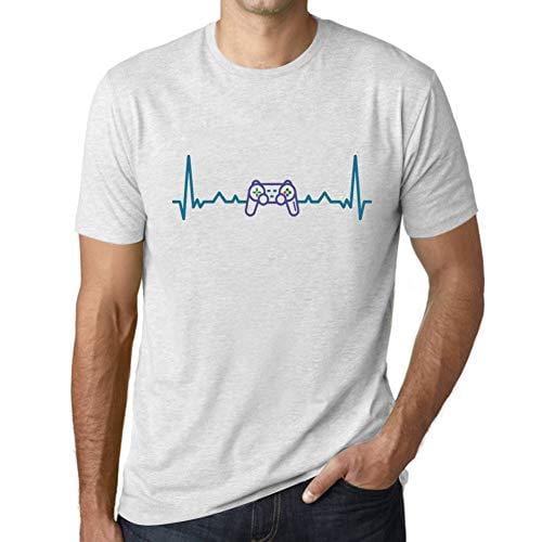 Ultrabasic - Homme T-Shirt Gaming Geek Battement de Coeur T-Shirt Cadeau Imprimé Tée-Shirt Blanc Chiné