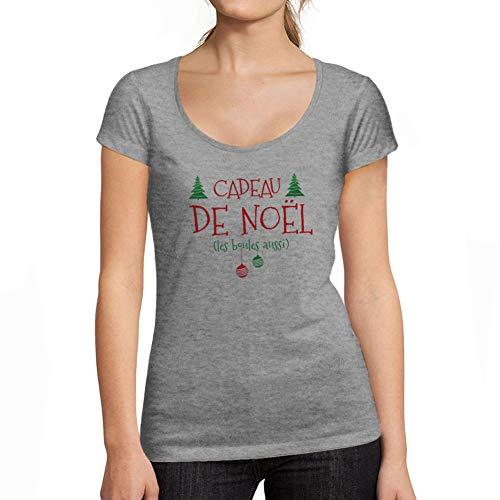 Ultrabasic - Graphique Tee-Shirt Femme col Rond Décolleté Cadeau De Noël Imprimé Tee-Shirt Gris Chiné