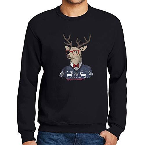 Ultrabasic - Graphique Homme Cerf Noël Cadeau Imprimé Manche Longue Tee-Shirt Deep Black