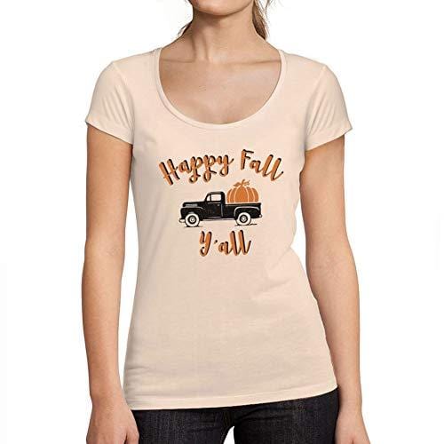 Ultrabasic - Tee-Shirt Femme col Rond Décolleté Happy Fall Y'all Pumpkin Truck Rose Crémeux