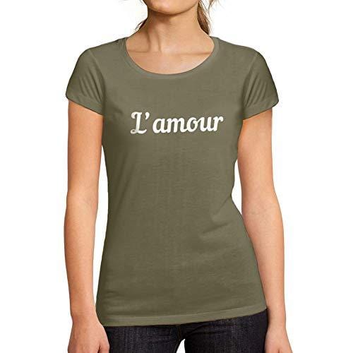 Ultrabasic - Femme Graphique l'amour Imprimé des Lettres T-Shirt Kaki