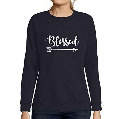 Ultrabasic - Femme Imprimé Graphique Sweat-Shirt Blessed Reconnaissant Action de Grâces Idées Cadeaux French Marine