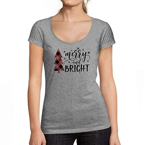 Ultrabasic - Femme Graphique Merry and Bright Christmas T-Shirt Action de Grâces Xmas Cadeau Idées Tee Gris Chiné