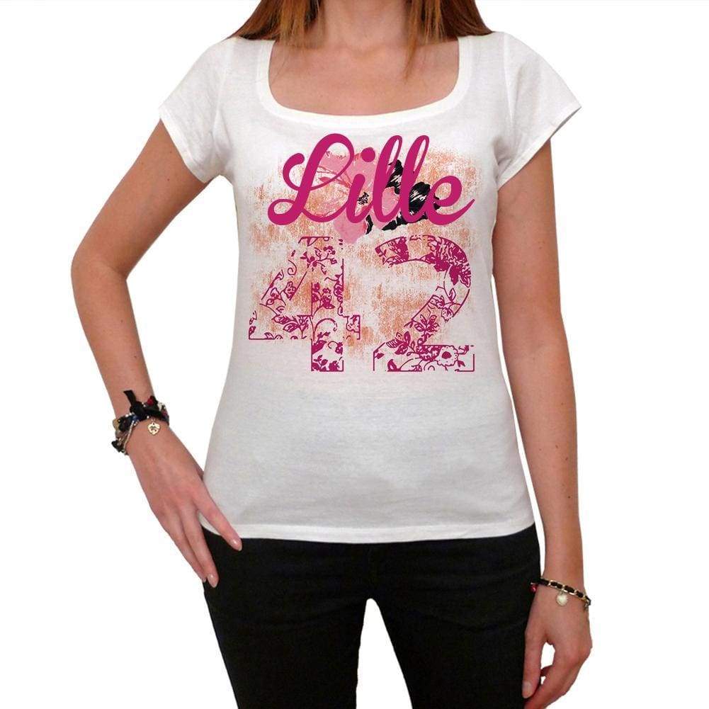 42 Lille City With Number Womens Short Sleeve Round White T-Shirt 00008 - White / Xs - Casual