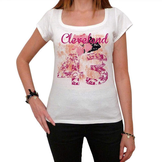 43 Cleveland City With Number Womens Short Sleeve Round White T-Shirt 00008 - White / Xs - Casual