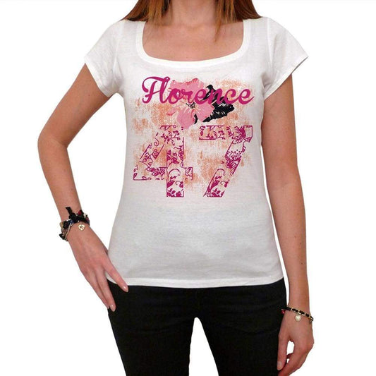 47 Florence City With Number Womens Short Sleeve Round White T-Shirt 00008 - White / Xs - Casual