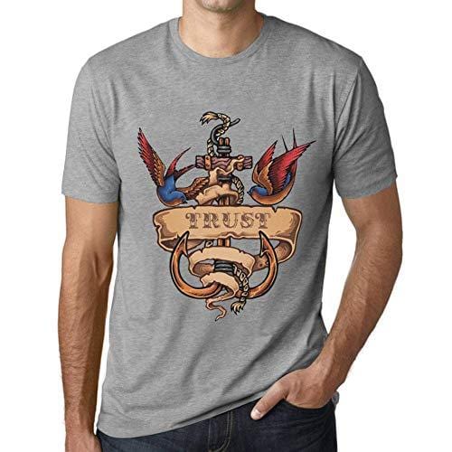 Ultrabasic - Homme T-Shirt Graphique Anchor Tattoo Trust Gris Chiné