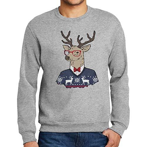 Ultrabasic - Graphique Homme Cerf Noël Cadeau Imprimé Manche Longue Tee-Shirt Grey Marl