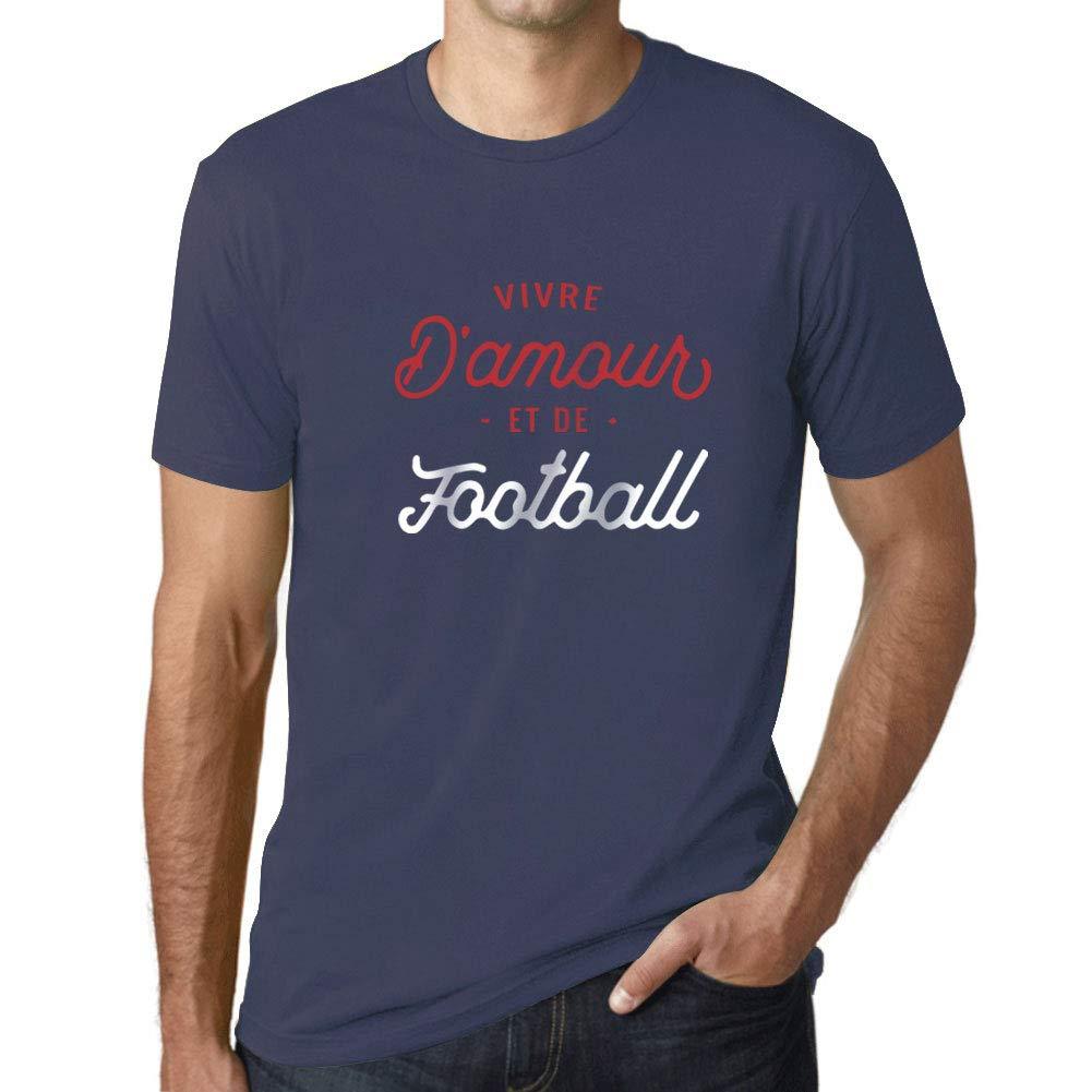 Ultrabasic - Homme Graphique Vivre d'amour et de Football T-Shirt Imprimé Lettres Denim